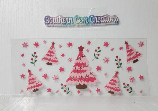 Christmas Pink Tree - 16 oz Libby UV DTF Wrap RTS