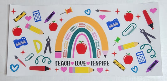 School Teach Love Inspire Pencil Rainbow - 16 oz Libby UV DTF Wrap RTS