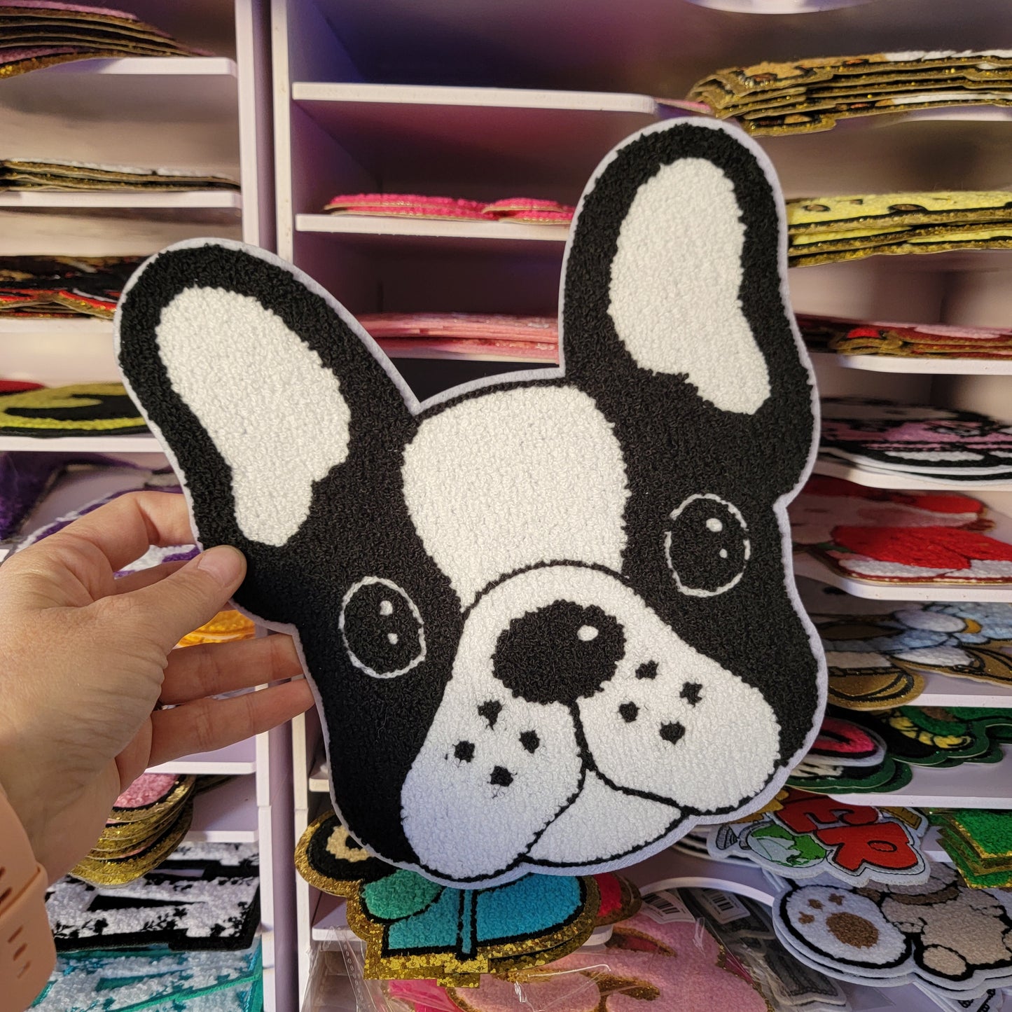 White Black Dog Kitty Chenile Patch