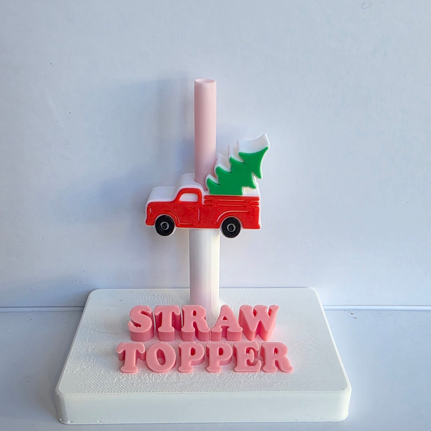 Christmas Red Truck and Tree 3D Printed Straw Topper
