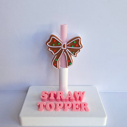 Christmas Gingerbread Bow 3D Printed Straw Topper