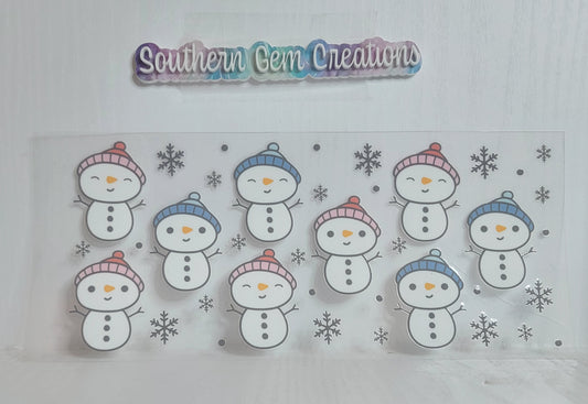 Christmas Pastel Snowmen - 16 oz Libby UV DTF Wrap RTS