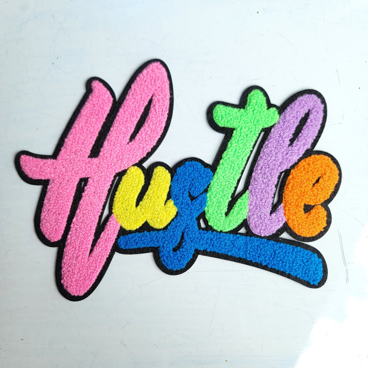 Multi Colored HUSTLE Chenile Patch