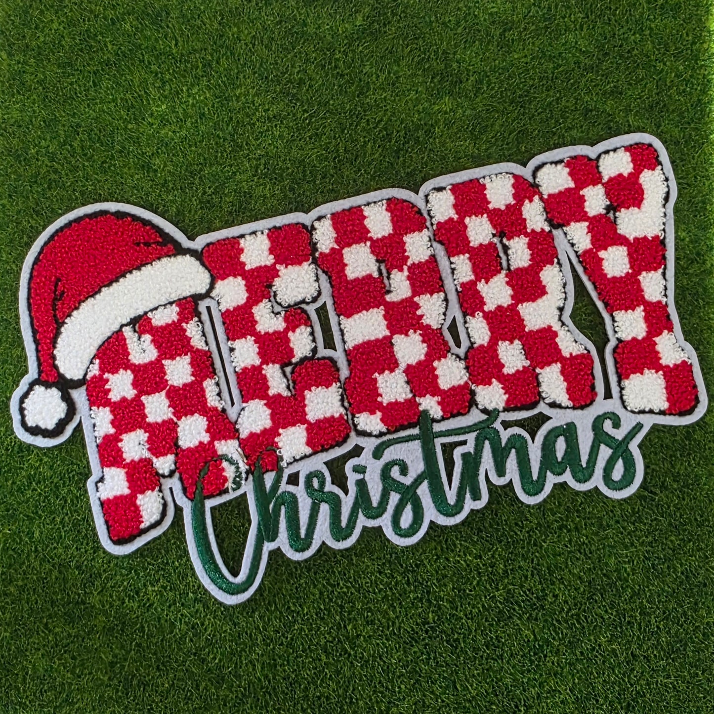 Checkered Merry Christmas Chenile Patch