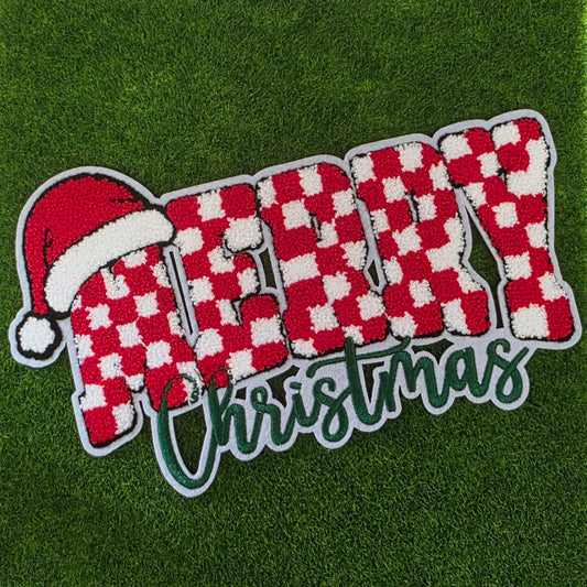 Checkered Merry Christmas Chenile Patch