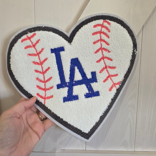 LA Baseball Heart - Sequin and Chenile Patch