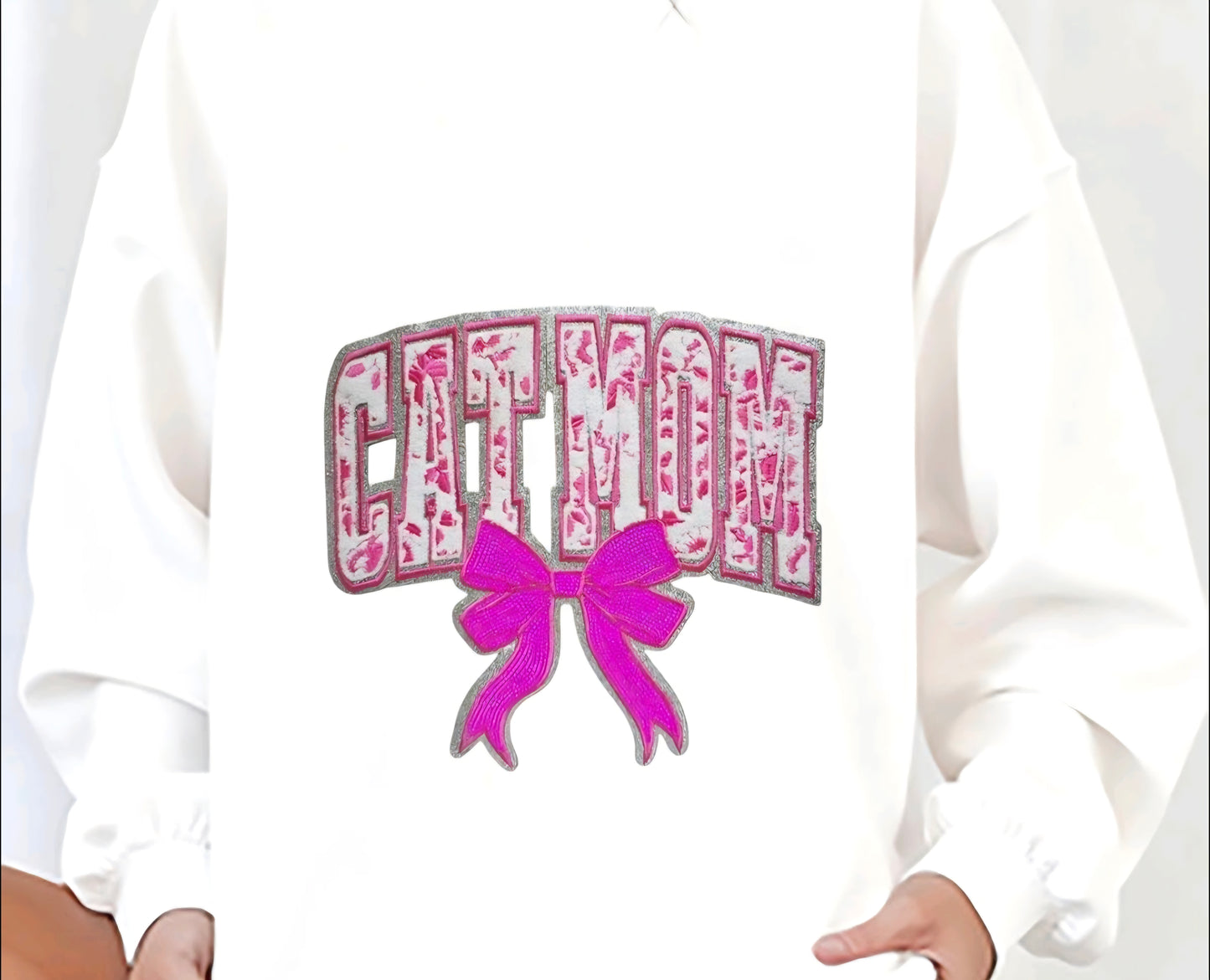 Pink Cat Mom With Bow - Chenile Patch