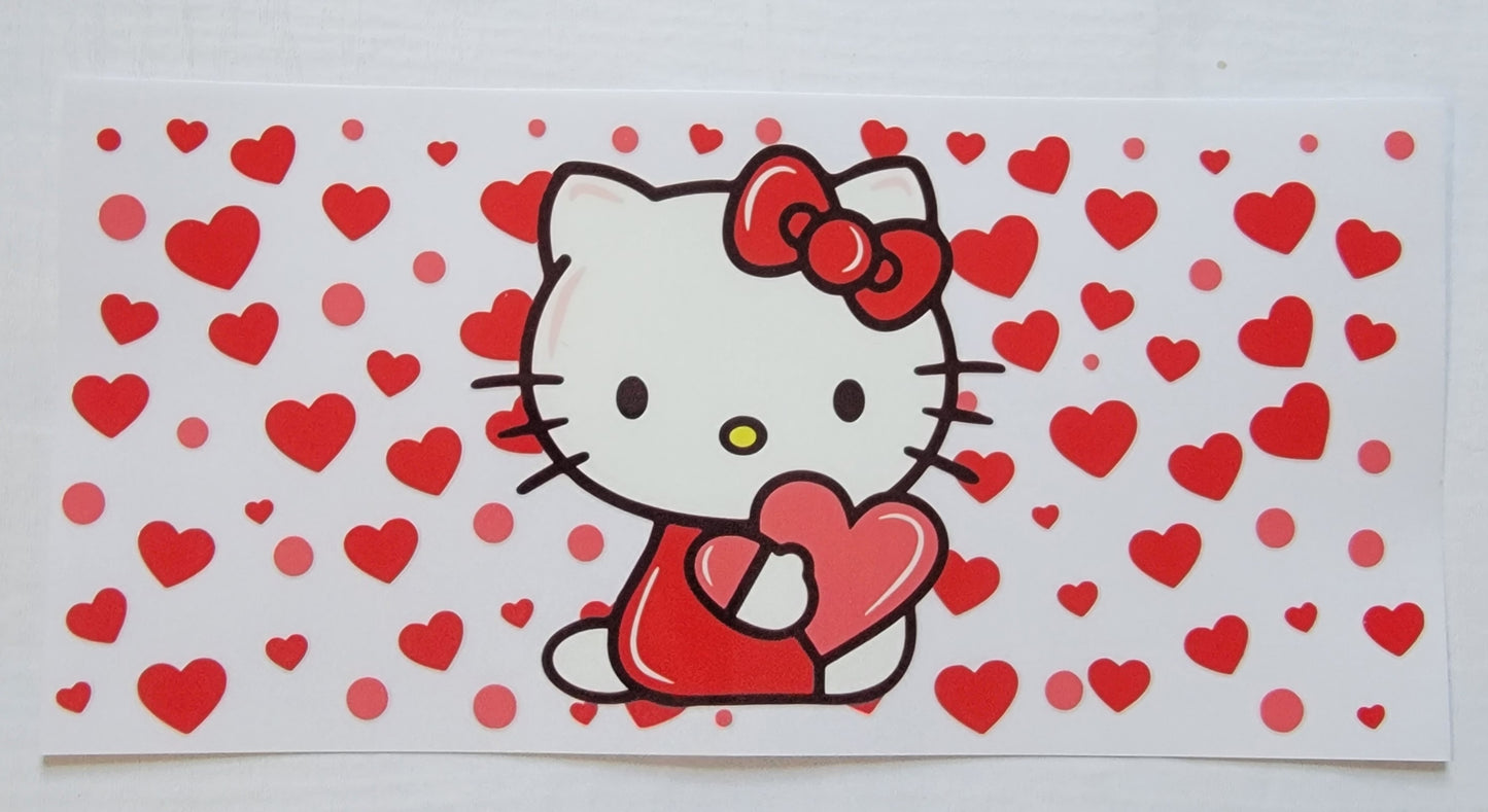 Valentines Day Kitty Holding Hearts - 16 oz Libby UV DTF Wrap RTS