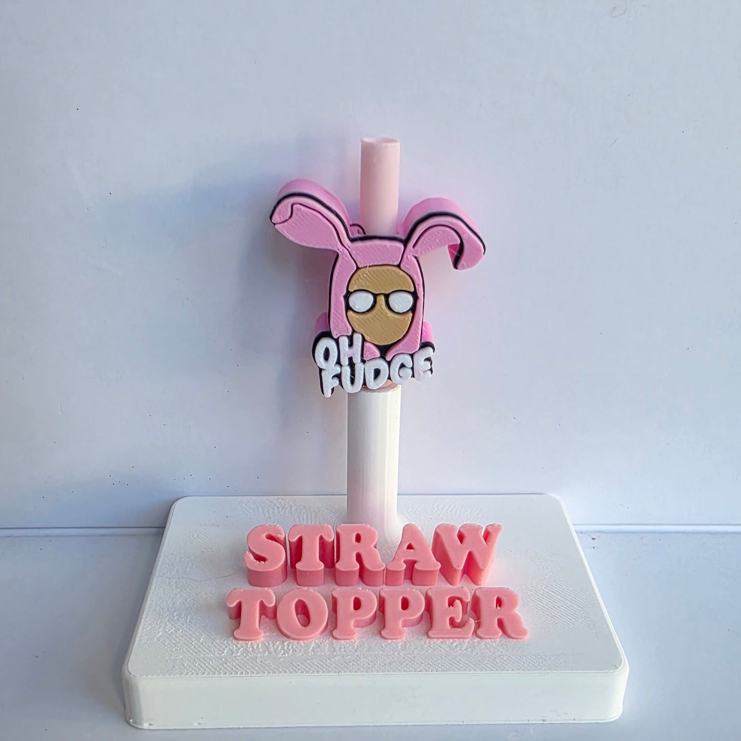 Pink Bunny Oh Fudge 3D Printed Straw Topper