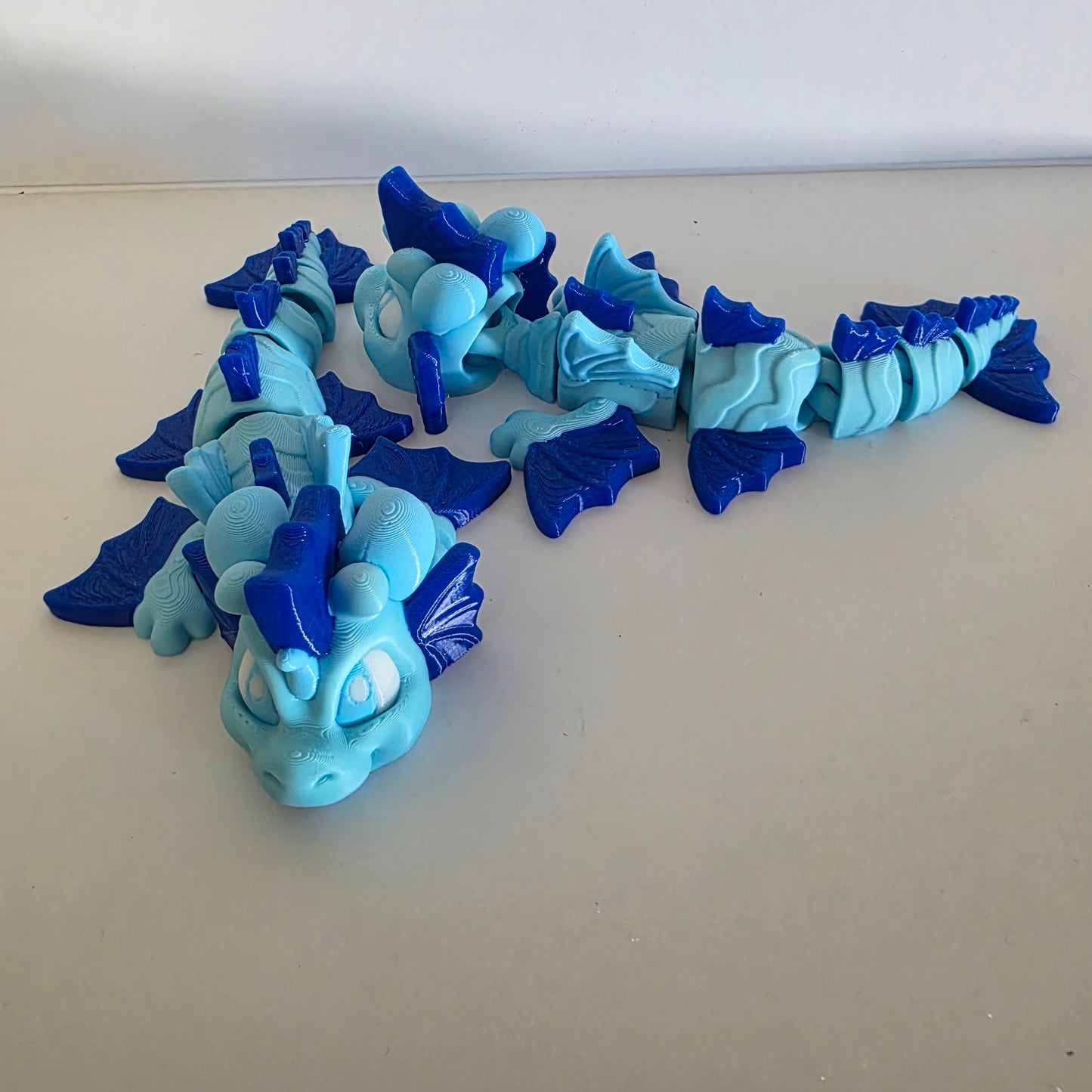 Articulated Flexi Christmas Blue Winged Dragon Poseable 3D Printed Toy