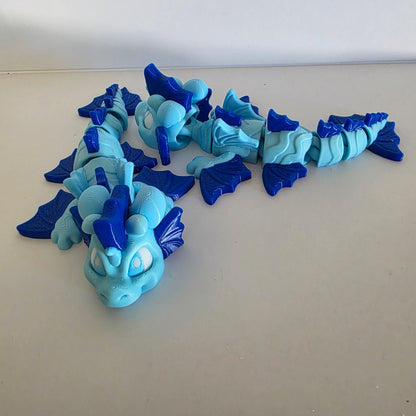 Articulated Flexi Christmas Blue Winged Dragon Poseable 3D Printed Toy