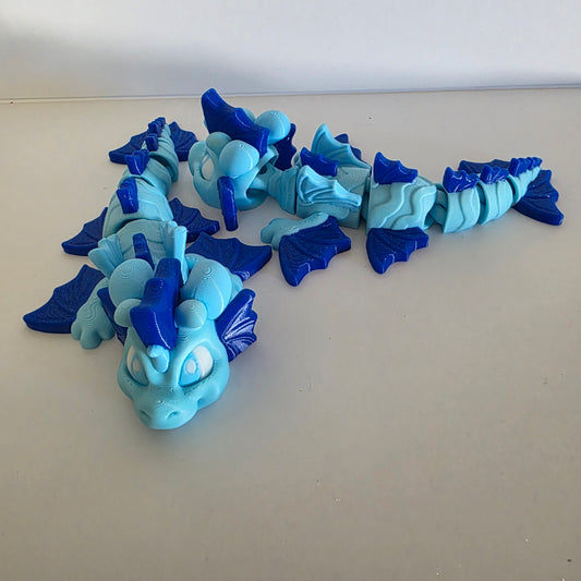 Articulated Flexi Christmas Blue Winged Dragon Poseable 3D Printed Toy
