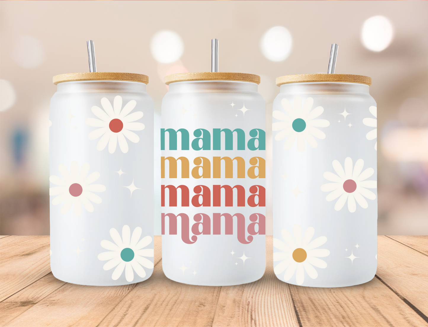 Mother's Day Mama Colorful Daisies - 16oz/20oz Libby UV DTF Wrap