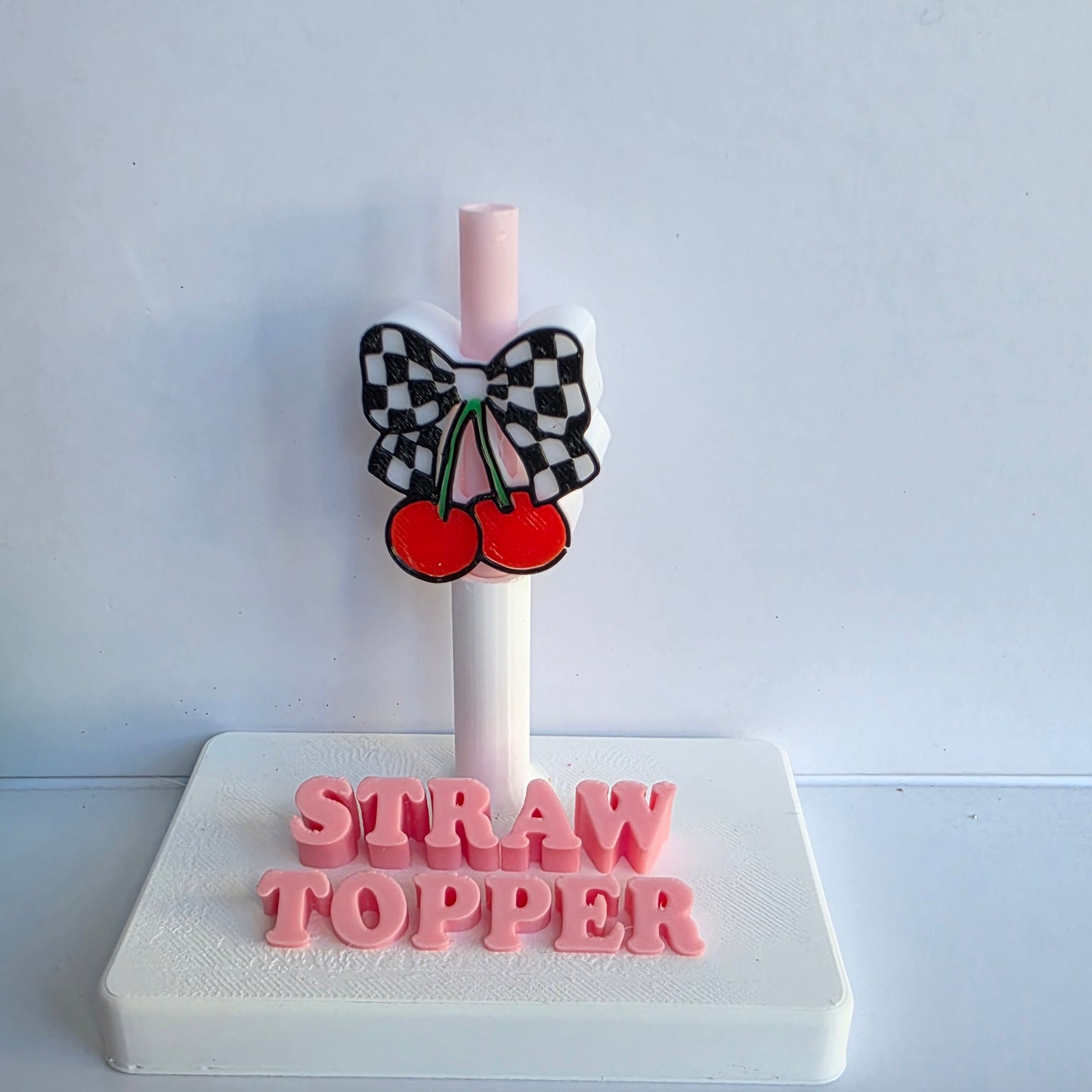 Checkered Cherries 3D Printed Straw Topper