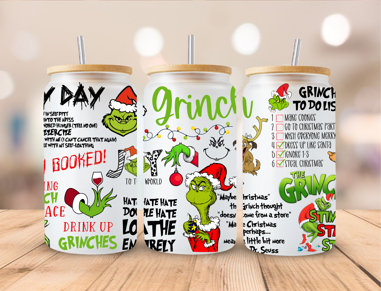 Mean Green Christmas My Day - 16 oz Libby UV DTF Wrap