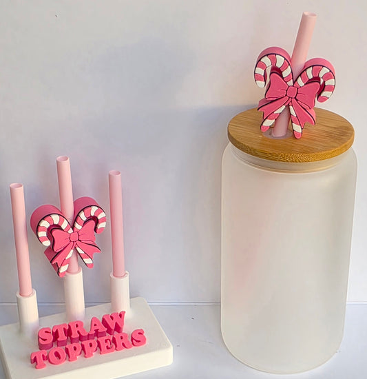 Christmas Pink Double Candy Canes 3D Printed Straw Topper