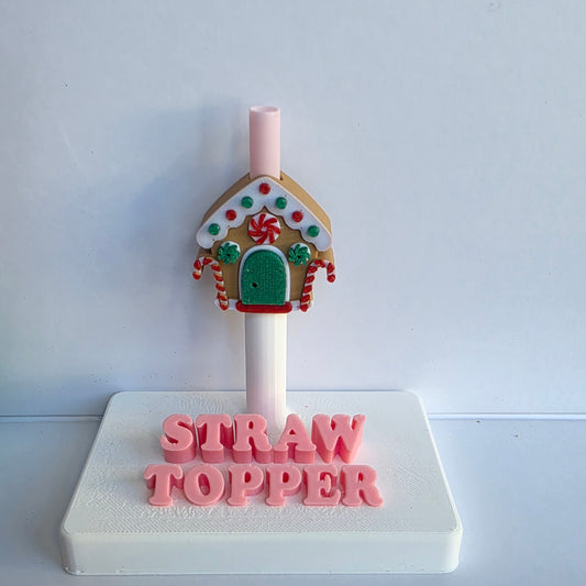 Christmas Gingerbread House 3D Printed Straw Topper