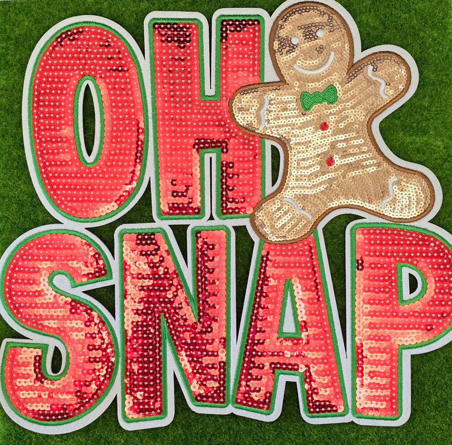 Gingerbread OH Snap Christmas Sequin Patch