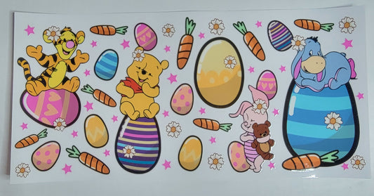 Easter Yellow Bear and Friends With Carrots and Flowers - 16 oz Libby UV DTF Wrap RTS