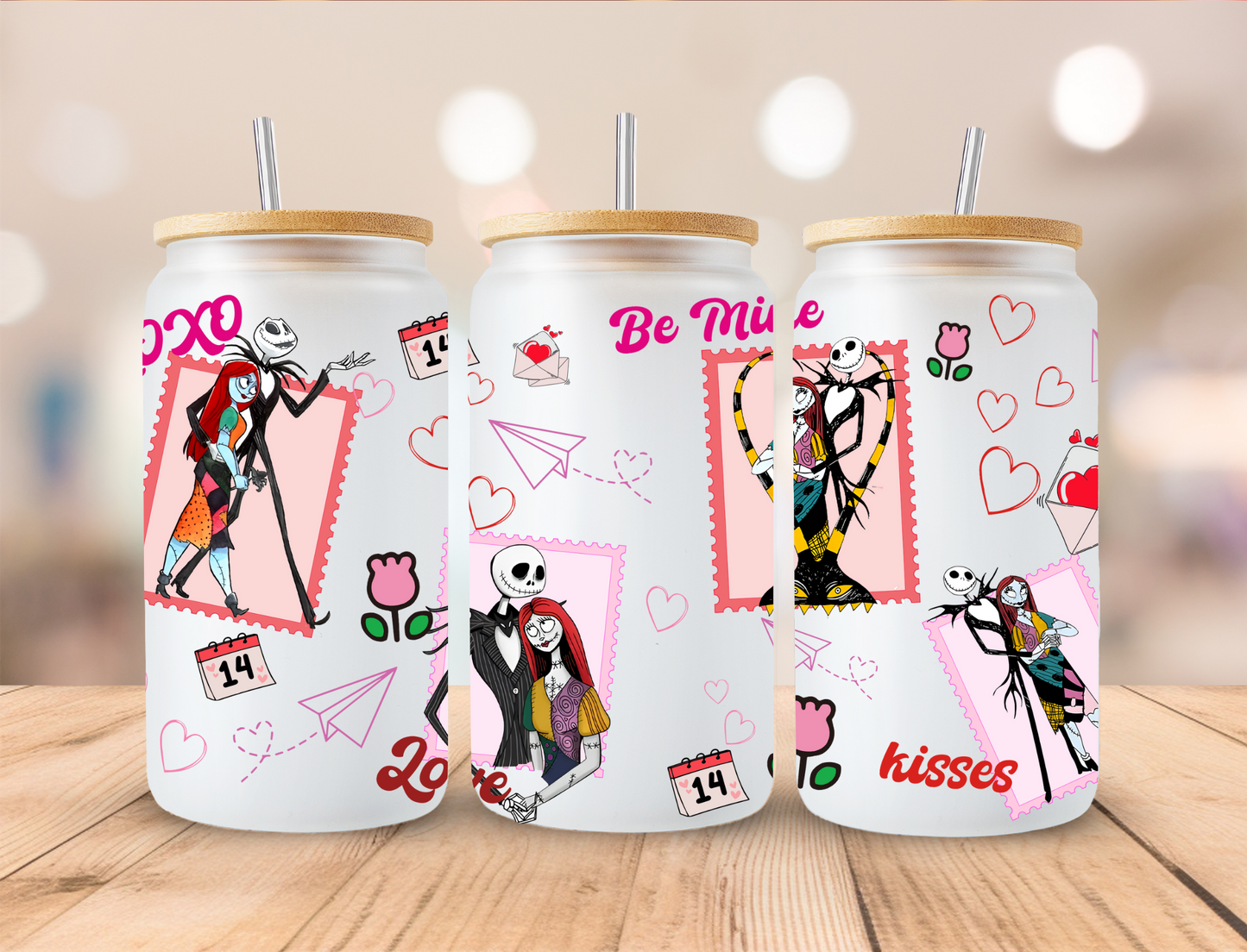 Valentines Skeleton Love Stamps - 16oz/20oz Libby UV DTF Wrap