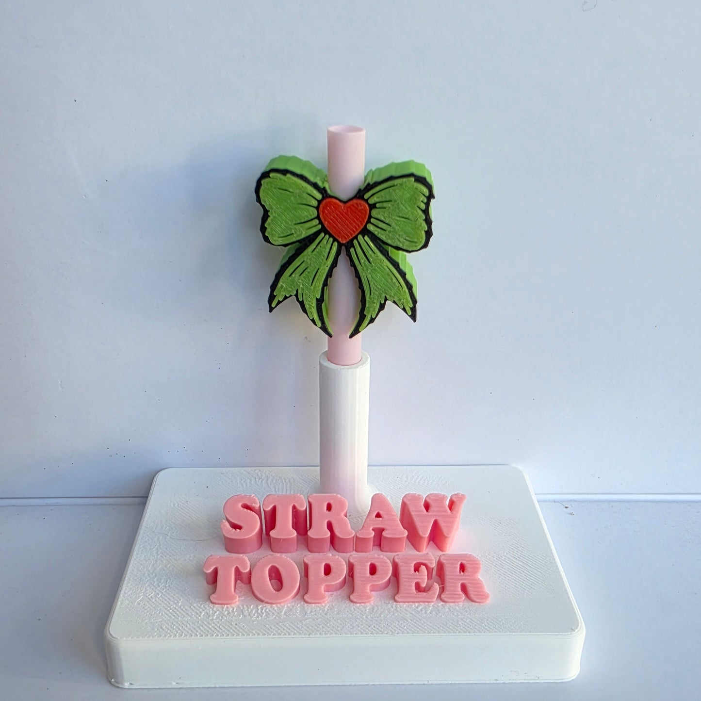 Christmas Mean Green Bow 3D Printed Straw Topper
