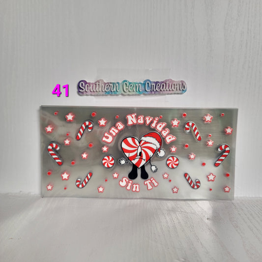 Candy Cane Christmas Bunny - 16 oz Libby UV DTF Wrap RTS