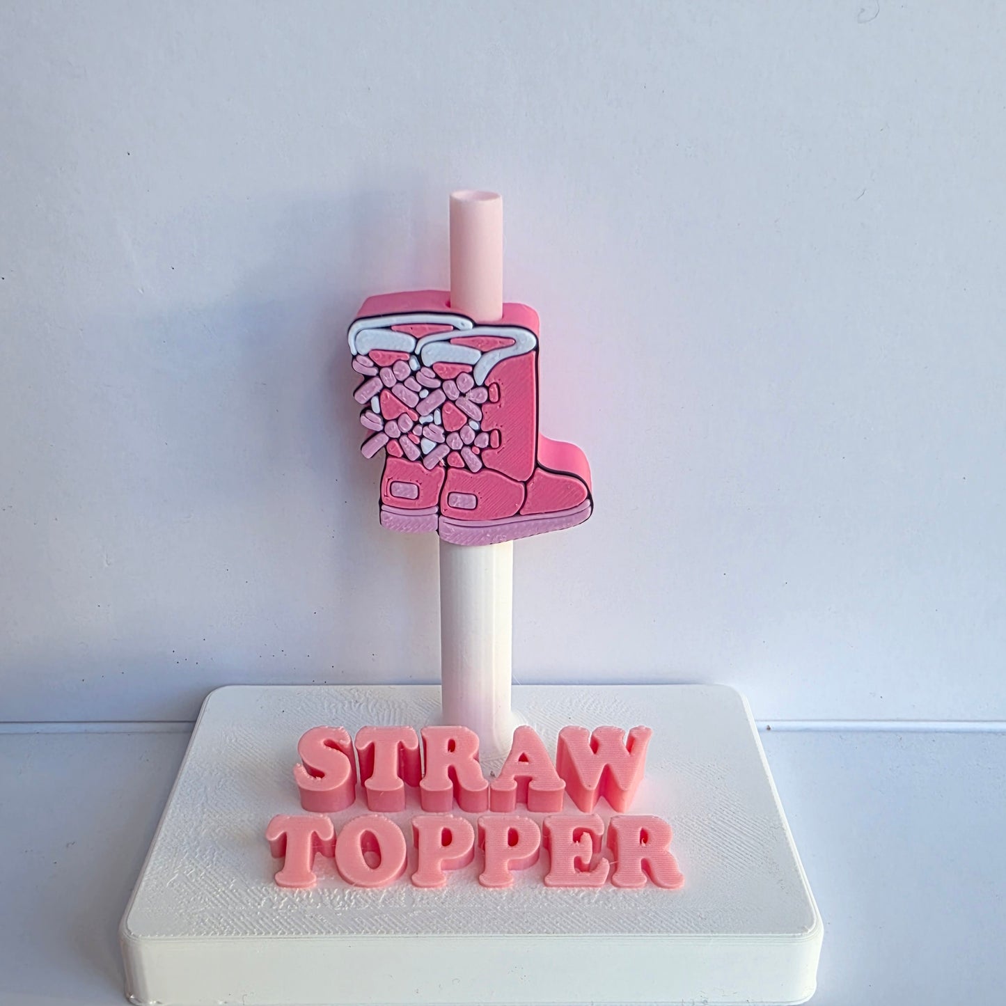 Christmas Pink Winter Boots 3D Printed Straw Topper