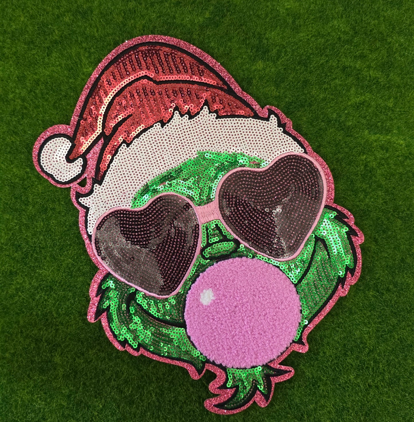 Bubble Blowing Mean Green Christmas Sequin Patch