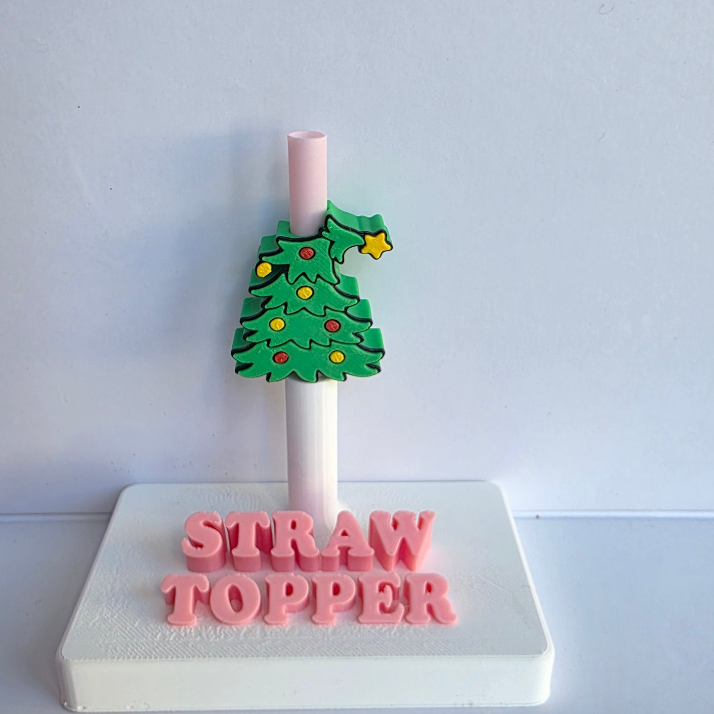 Christmas Mean Green Tilted Tree 3D Printed Straw Topper