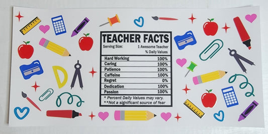 School Teacher Facts - 16 oz Libby UV DTF Wrap RTS