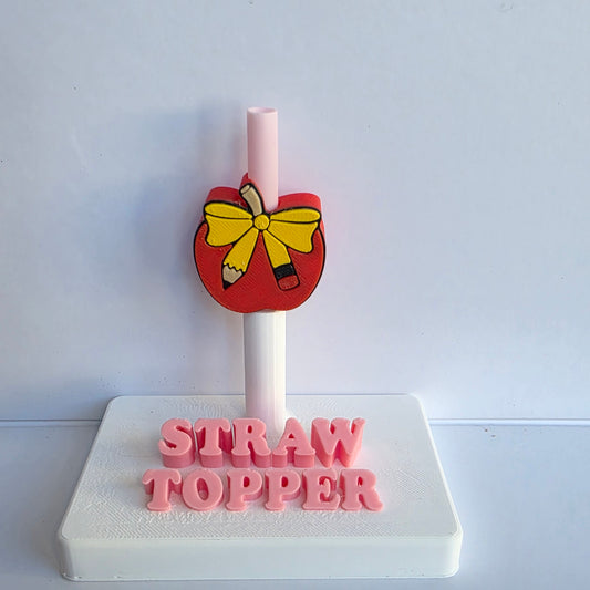 School Pencil Bow Apple 3D Printed Straw Topper