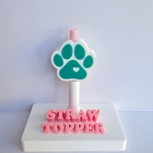 Teal Dog Paw 3D Printed Straw Topper