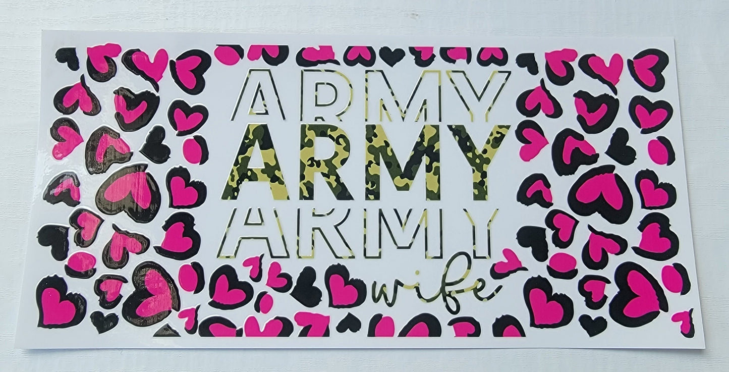 Pink Cheetah Army Wife - 16 oz Libby UV DTF Wrap RTS