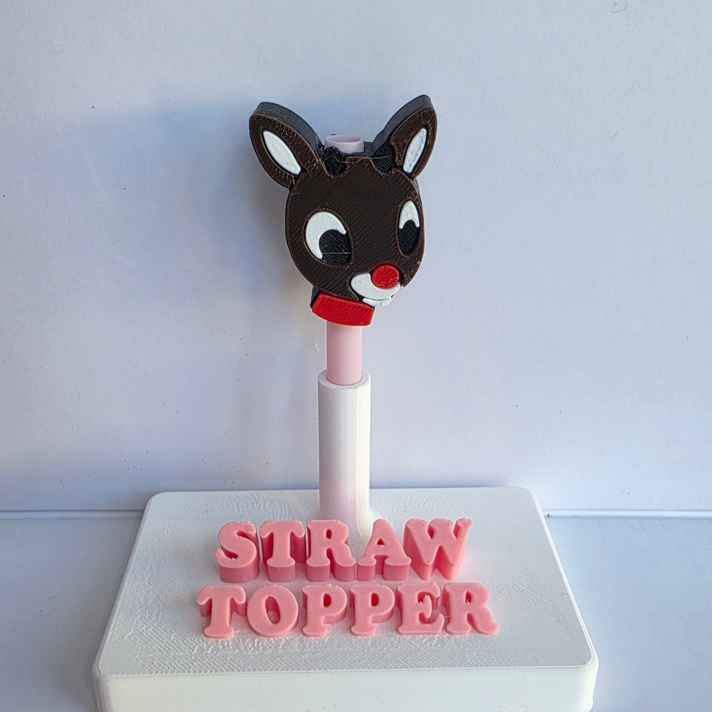 Christmas Dark Brown Reindeer 3D Printed Straw Topper