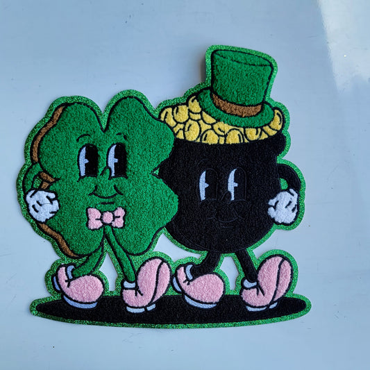 Shamrock and Pot Off Gold Chenile Patch
