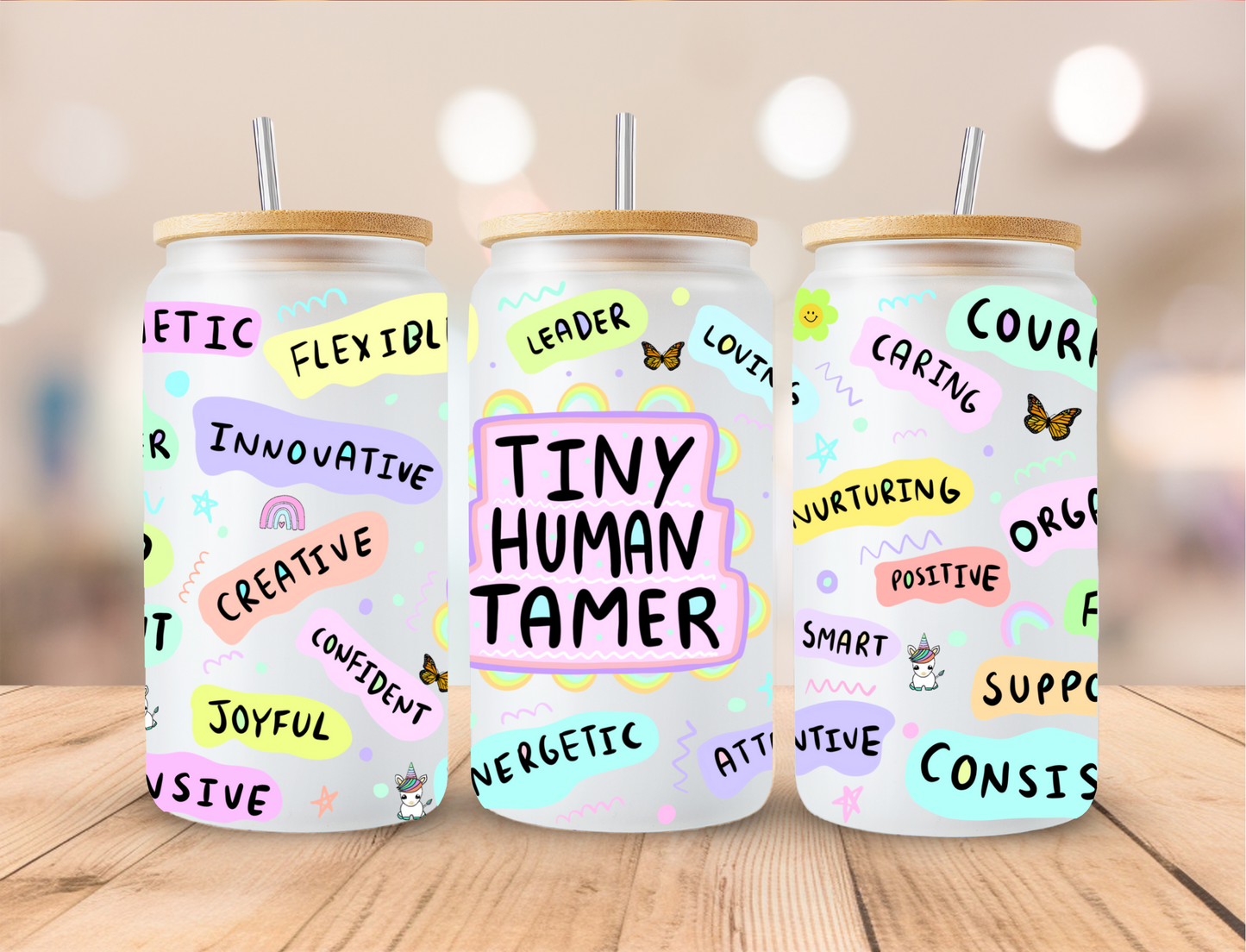 Tiny Human Tamer Affirmations - 16 oz Libby UV DTF Wrap