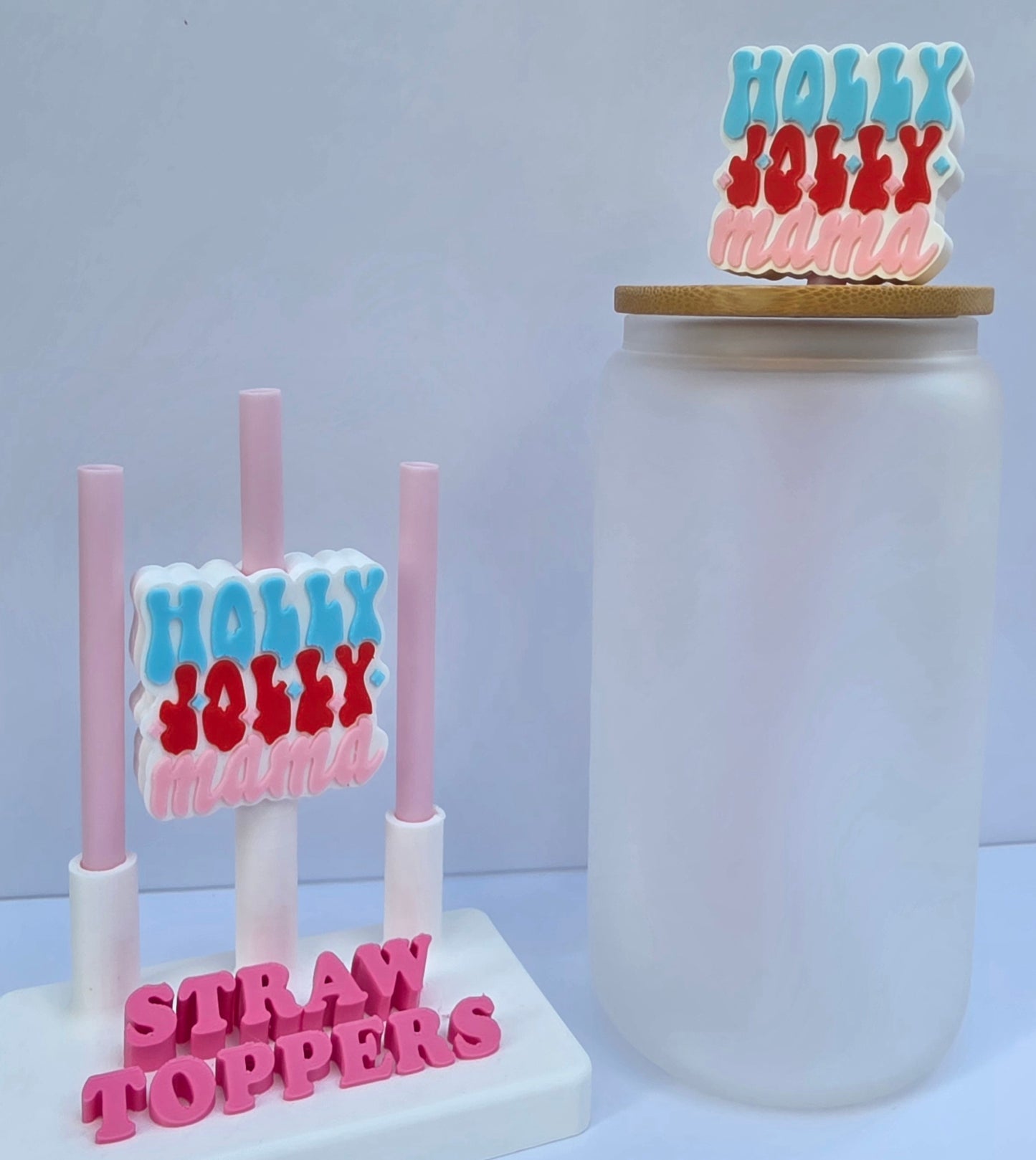 Christmas Holly Jolly Mama 3D Printed Straw Topper