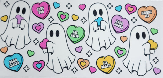 Valentines Ghosts Pastel candy Hearts - 16 oz Libby UV DTF Wrap RTS