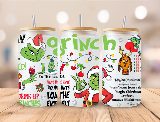 My Day Christmas Mean Green - 16 oz Libby UV DTF Wrap