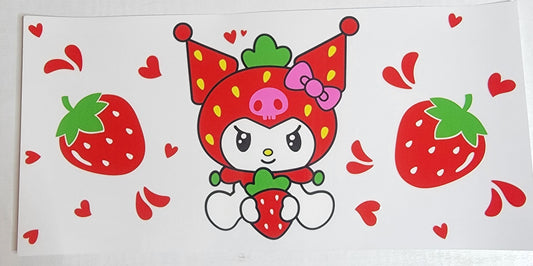 Kuromi Strawberry Kitty - 16 oz Libby UV DTF Wrap RTS