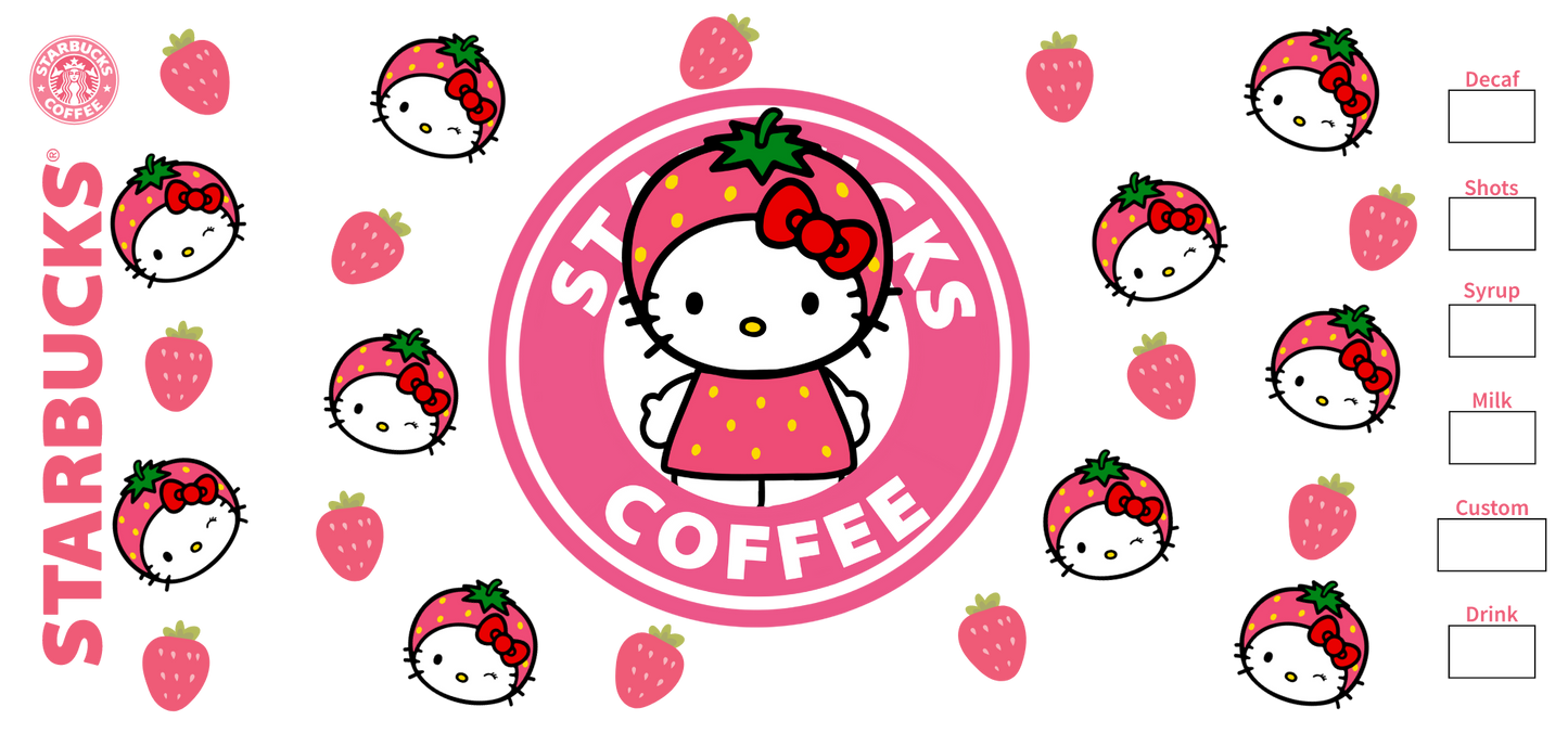 Strawberry Kitty - 16 oz Libby UV DTF Wrap