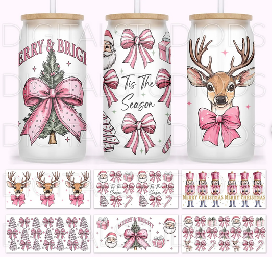 Pink Boho Christmas Collection - 16 oz / 20 oz Libby UV DTF Wrap