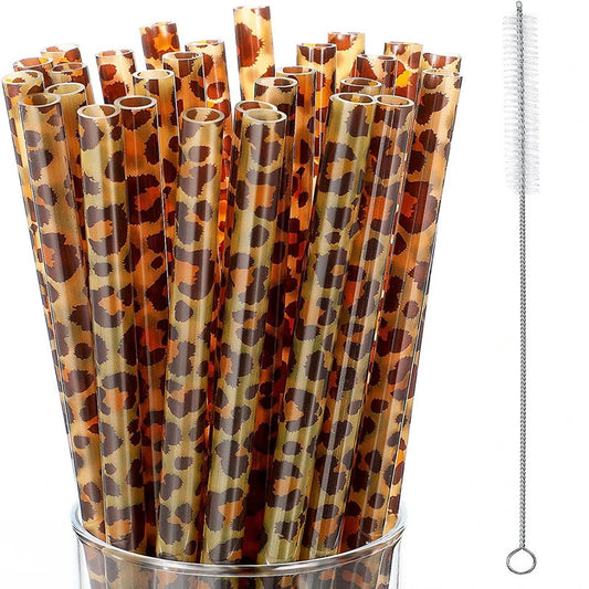 Brown Cheetah Printed Plastic Straws
