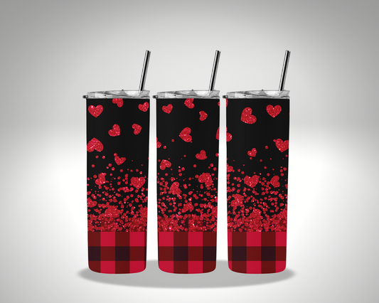 Valentines Red And Black Plaid Hearts Sublimation 20 oz tumbler