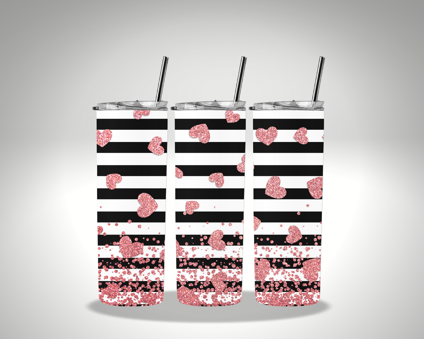 Valentines Stripe All-over Hearts Sublimation 20 oz tumbler