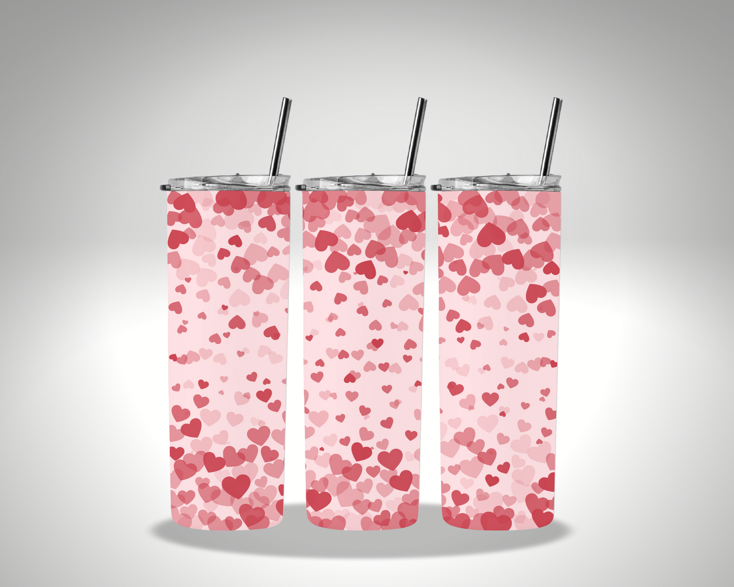 Valentines Multi Pink Hearts Sublimation 20 oz tumbler