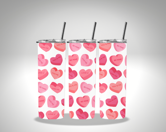 Valentines pink and red Candy Hearts Sublimation 20 oz tumbler