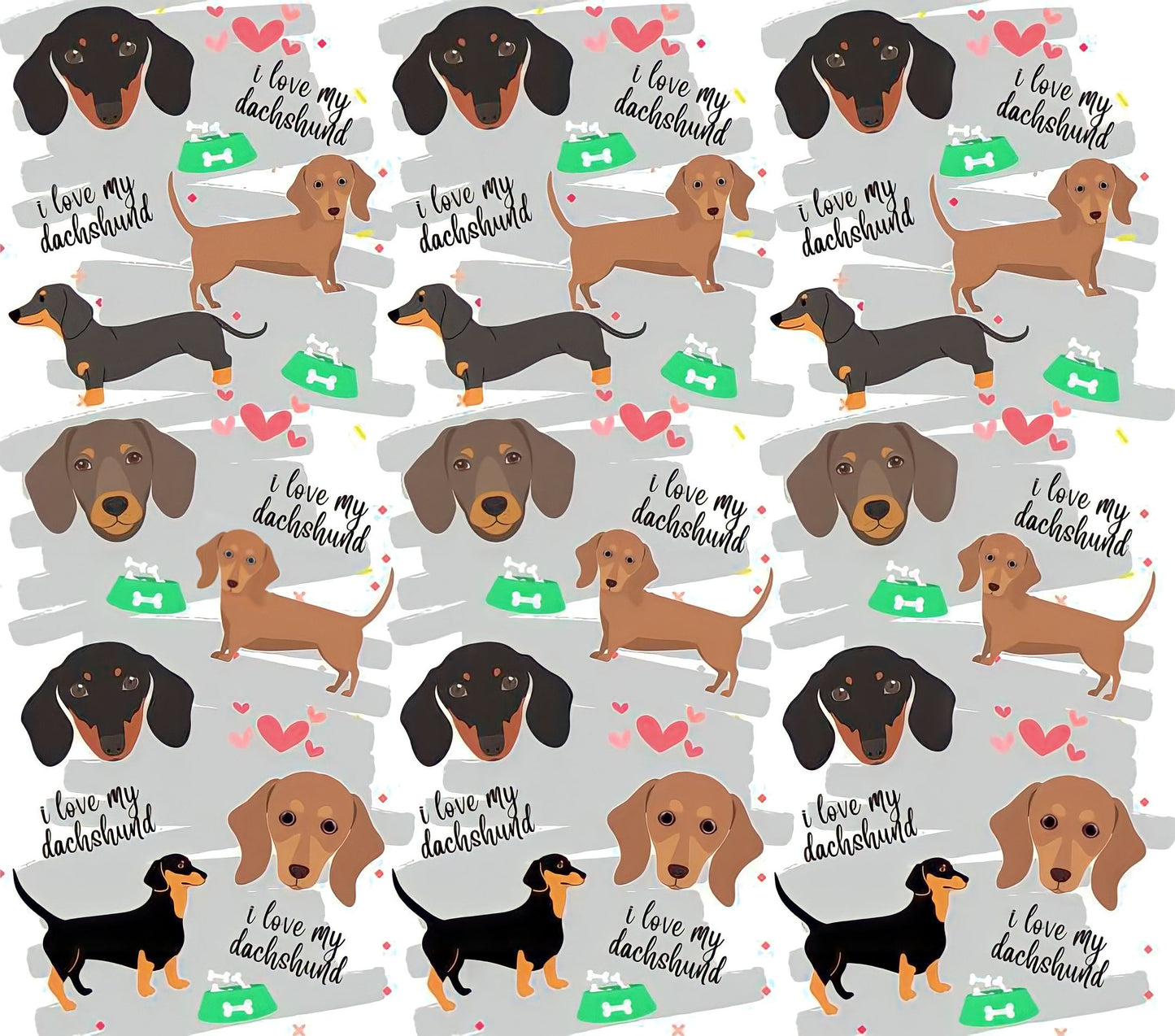 Dachshund Appreciation - "I Love My Dachshund" - Assorted Colored Dogs - Silver w/ White Background - 20 Oz Sublimation Transfer