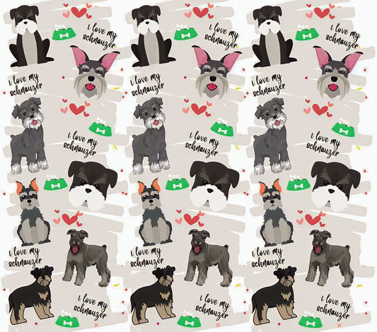 Miniature Schnauzer Appreciation - "I Love My Schnauzer" - Assorted Colored Dogs - Silver w/ White Background - 20 Oz Sublimation Transfer