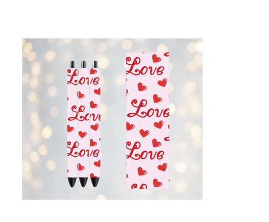 Valentines Red Hearts Love on Pink  - Permanent Vinyl Pen Wrap